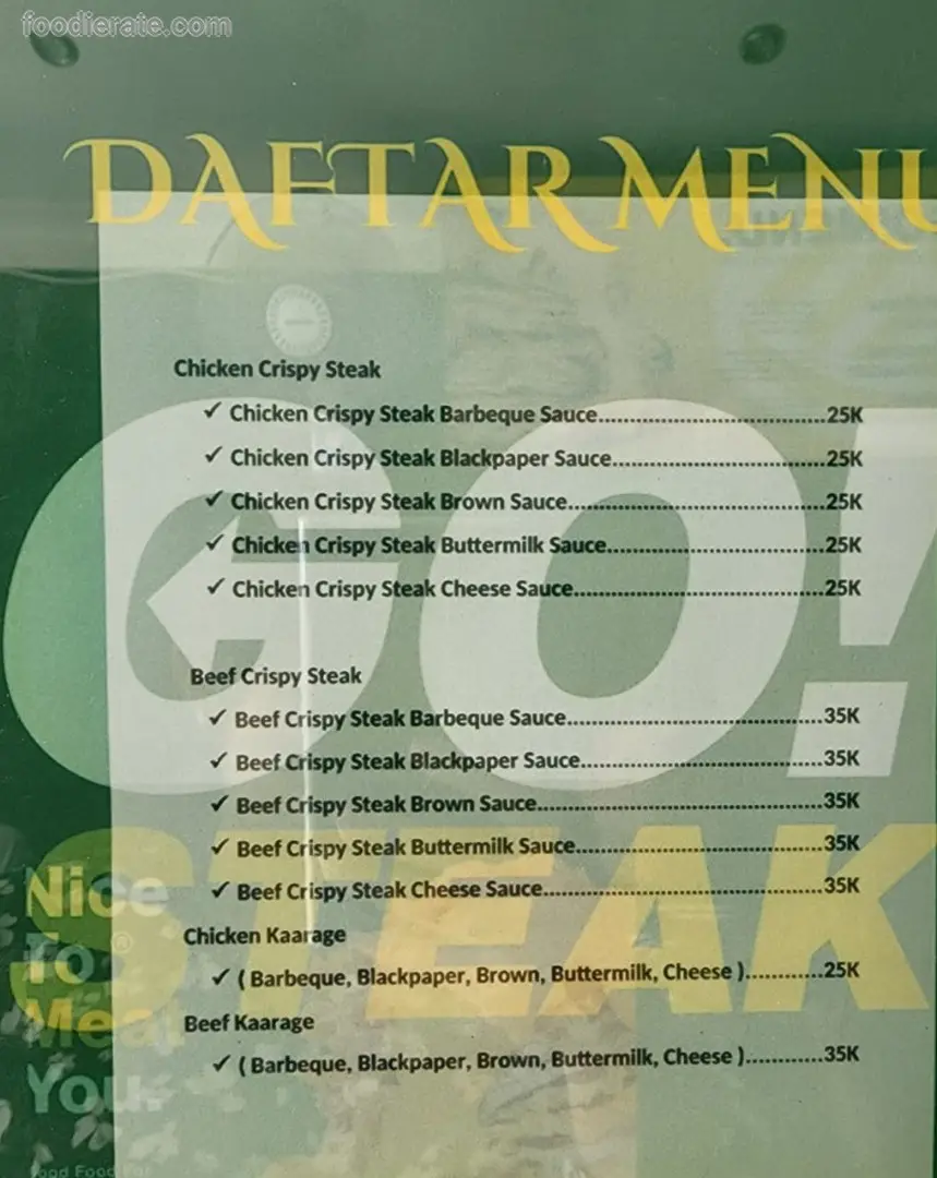 Daftar Harga Menu Go! Steak 2024 Foodierate