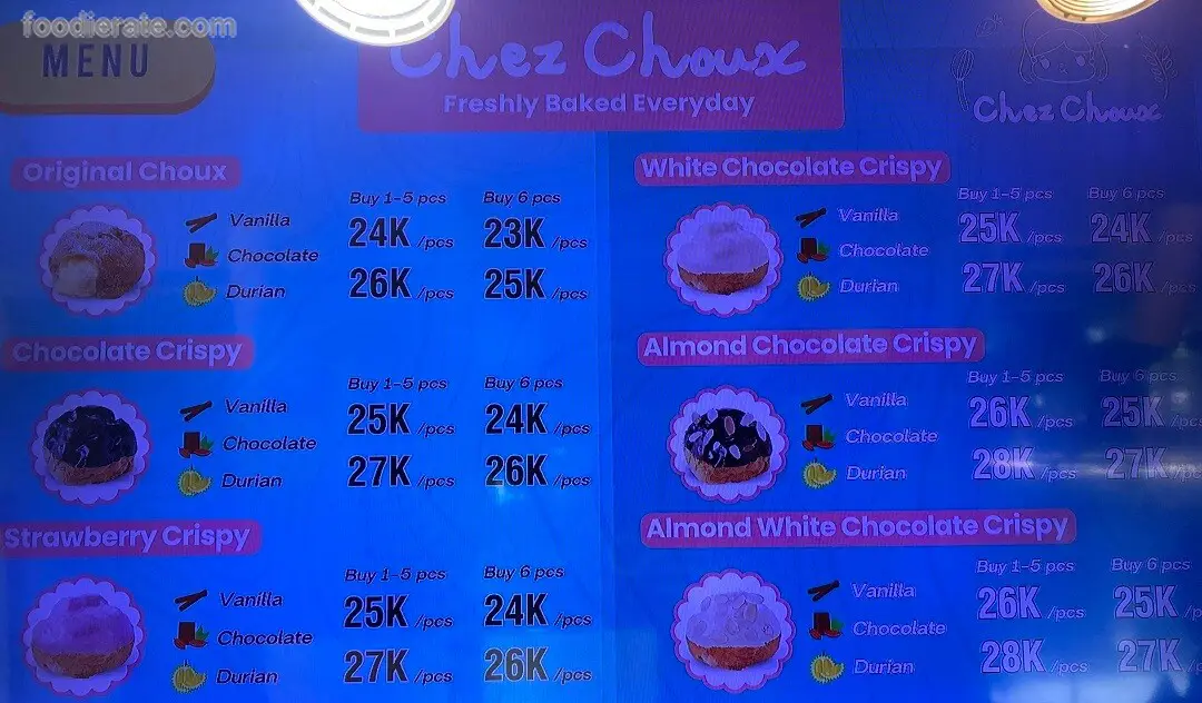 Daftar Harga Menu Chez Choux 2025 | Foodierate