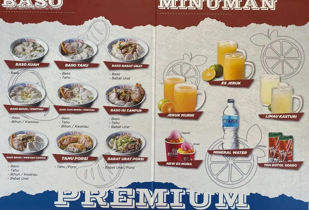 Daftar Harga Menu A Fung Baso Sapi Asli 2024 Foodierate