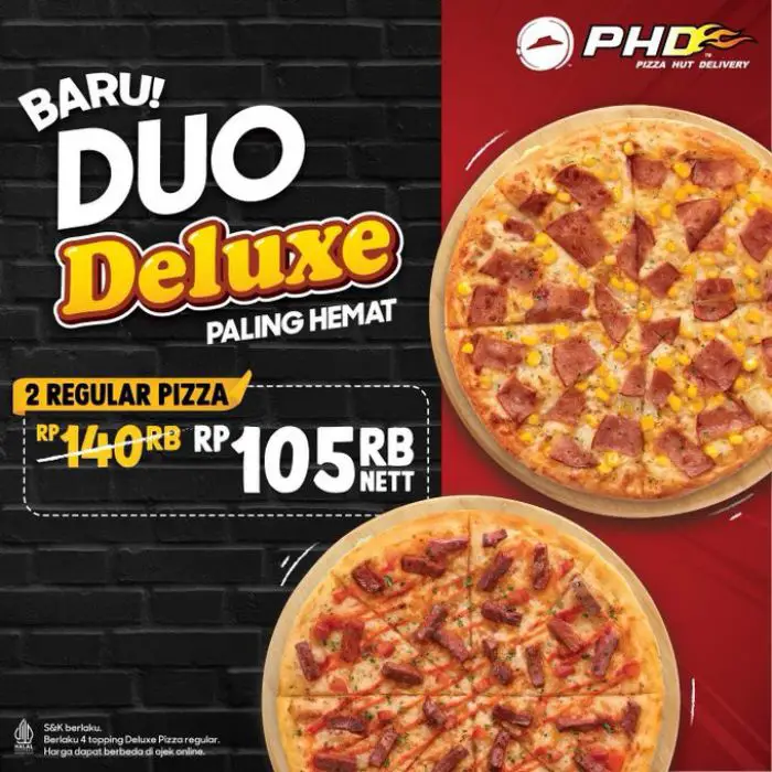 Promo Pizza Hut Delivery (PHD) Duo Deluxe 2 Regular Pizza Hanya Rp 105