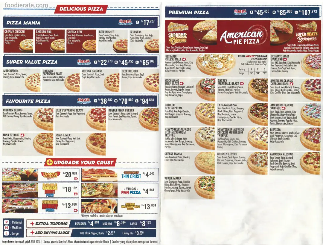 Daftar Harga Menu Domino's Pizza 2023 | Foodierate