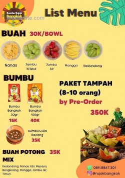 Daftar Harga Menu Bumbu Rujak Bangkok