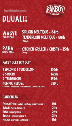 Daftar Harga Menu Pakboy Fusion Steak