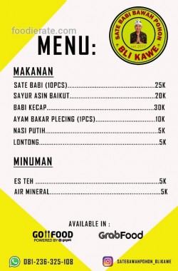 Daftar Harga Menu Sate Babi Bawah Pohon Bli Kawe