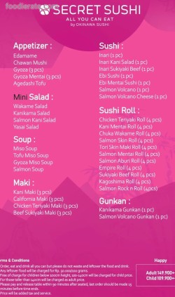 Daftar Harga Menu Secret Sushi All You Can Eat by Okinawa Sushi