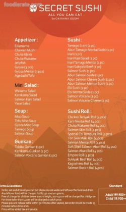 Daftar Harga Menu Secret Sushi All You Can Eat by Okinawa Sushi