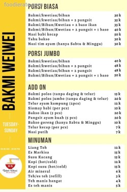 Daftar Harga Menu Bakmi Weiwei