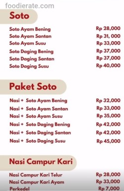 Daftar Harga Menu Soto Ny. Jun