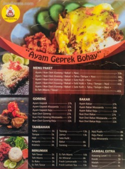 Daftar Harga Menu Ayam Geprek Bohay