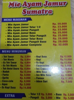 Daftar Harga Menu Mie Ayam Jamur Sumatra