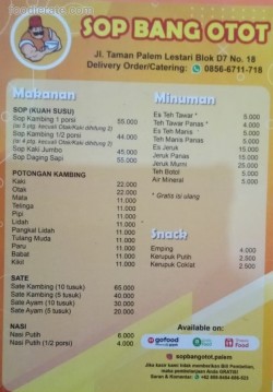 Daftar Harga Menu Sop Bang Otot