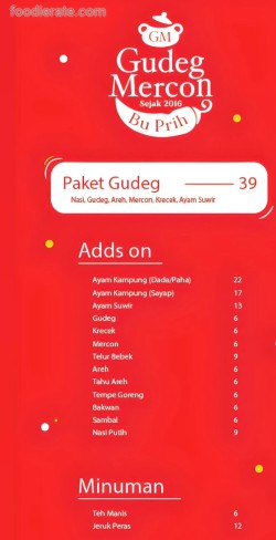 Daftar Harga Menu Gudeg Mercon Bu Prih