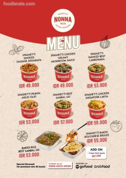 Daftar Harga Menu Nonna Pasta