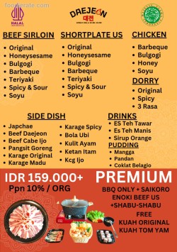 Daftar Harga Menu Daejeon Korean BBQ & Shabu Shabu