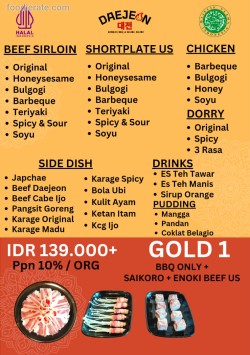 Daftar Harga Menu Daejeon Korean BBQ & Shabu Shabu