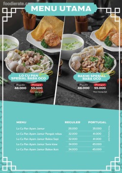 Daftar Harga Menu Kedai Bakmi Baba Oco