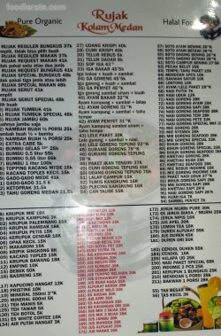 Daftar Harga Menu Rujak Kolam Medan