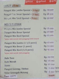 Daftar Harga Menu Pangsit Mie Palu