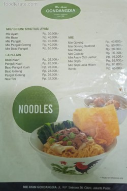 Daftar Harga Menu Mie Ayam Gondangdia