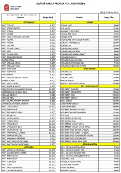 Menu Holland Bakery