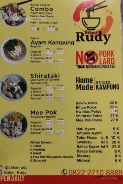 Daftar Harga Menu Bakmi Rudy