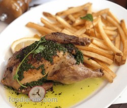 Whole Roast Baby Chicken Salsa Verde, Fries Union