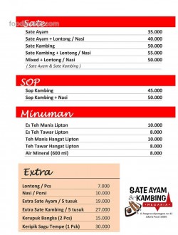 Daftar Harga Menu Sate Ayam & Kambing Megaria