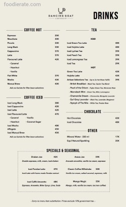 Daftar Harga Menu Dancing Goat Coffee Co.