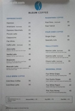 Daftar Harga Menu Bleum Coffee