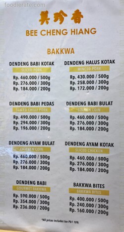 Daftar Harga Menu Bee Cheng Hiang Gourmet Cafe