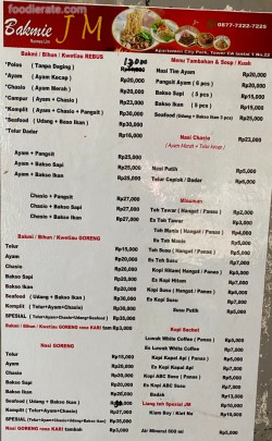 Daftar Harga Menu Bakmie JM Ny. Lim