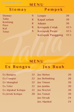 Daftar Harga Menu Talita Resto