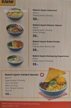 Daftar Harga Menu Bakmi Galaksi