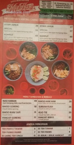 Daftar Harga Menu Mie Haw