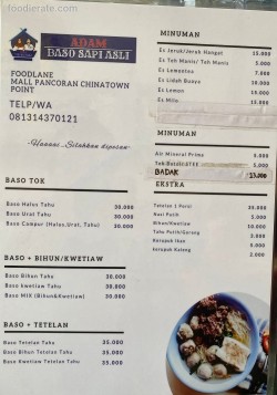 Daftar Harga Menu Adam Baso Sapi Asli