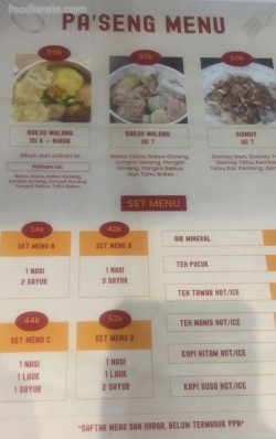 Daftar Harga Menu Pa'Seng