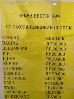 Daftar Harga Menu Sekba Bektim 999