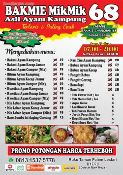 Daftar Harga Menu Bakmie MikMik 68