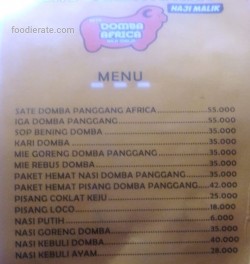 Daftar Harga Menu Sate Domba Africa Haji Malik