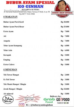 Daftar Harga Menu Bubur Ayam Spesial Ko Ginhan