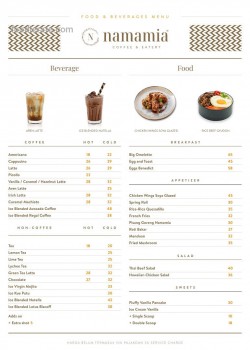 Daftar Harga Menu Namamia Coffee & Eatery
